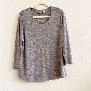 Chicos Top Womens SZ 2 US L Pink Marbled Gray Round Neck Long Sleeve Sparkle Top